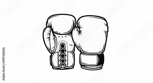 Classic black and white illustration of boxing gloves with laces