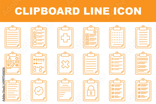 Document set of web icons in line style. Documents linear icon collection. Containing contract papers, folder, certificate, accept, approved, clipboard. Editable stroke. Medical Patient Records .