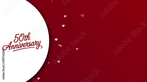 50th Anniversary Greeting Animation with Hearts and Red Background Copy Space