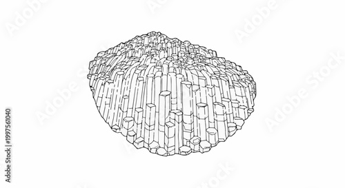 Close up illustration of hexagonal basalt columns forming a rounded geological formation