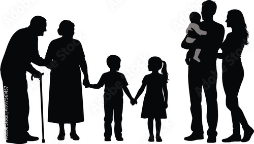 family silhouette with multiple generations high quality professional