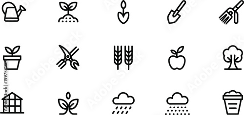 20 Agriculture Icons, Farming Symbols, Gardening Signs, Vector Graphics