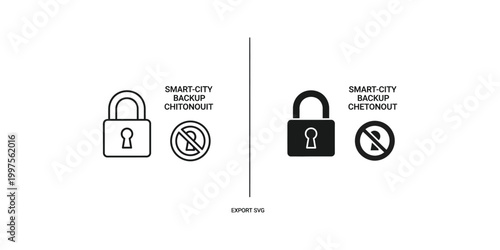 Smart-city backup chitonout security icons comparison in locked and unlocked states