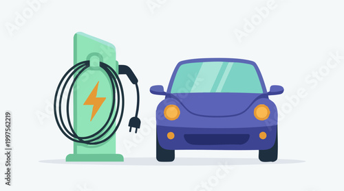 Electric car charging at a public EV station, eco-friendly transportation
