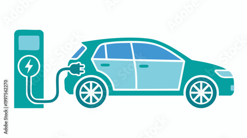 Electric car charging at a station, concept of sustainable transportation