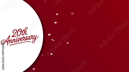 20th Anniversary Celebration Animation with Red Background and Heart Confetti