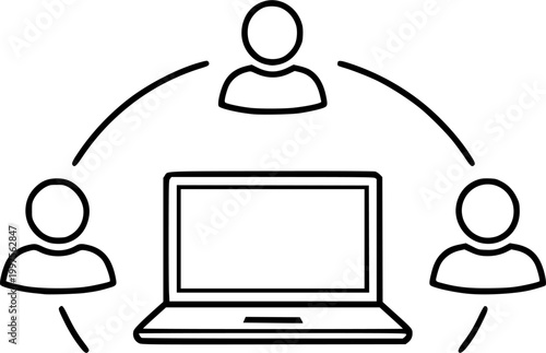 Remote Team Work Online Collaboration Laptop Network Communication Vector Icon