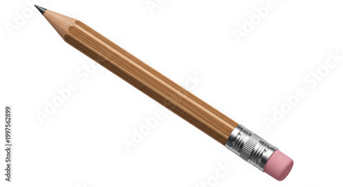 A sharp wooden pencil with a pink eraser on a transparent background