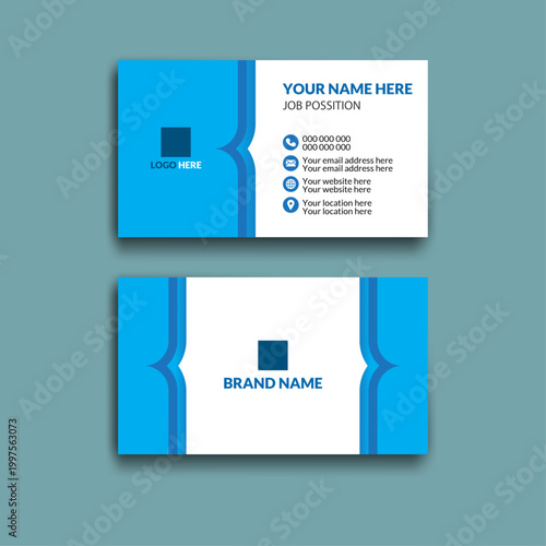 Modern Blue Corporate Business Card Design Template with Clean Minimal Layout