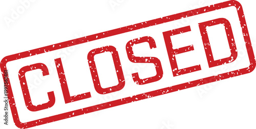 A bold red rubber stamp showing the word CLOSED prominently displayed on a clean white surface