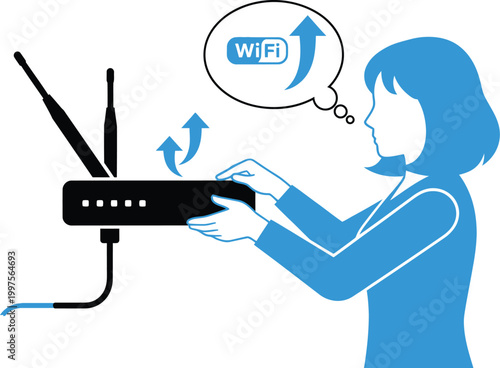 Technician configures a wireless internet router to improve network.