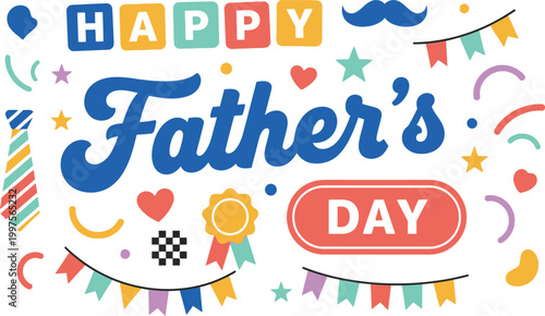 Colorful happy fathers day celebration with confetti and decorations