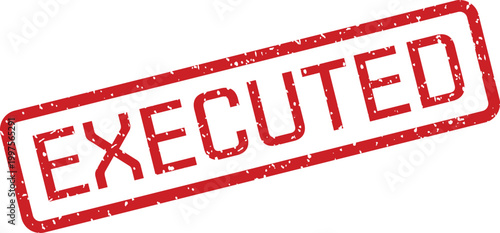 A grunge effect red rubber stamp with the word EXECUTED boldly presented on a plain white surface