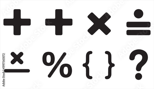 Mathematical symbols icons set with basic operators and punctuation marks in silhouette style