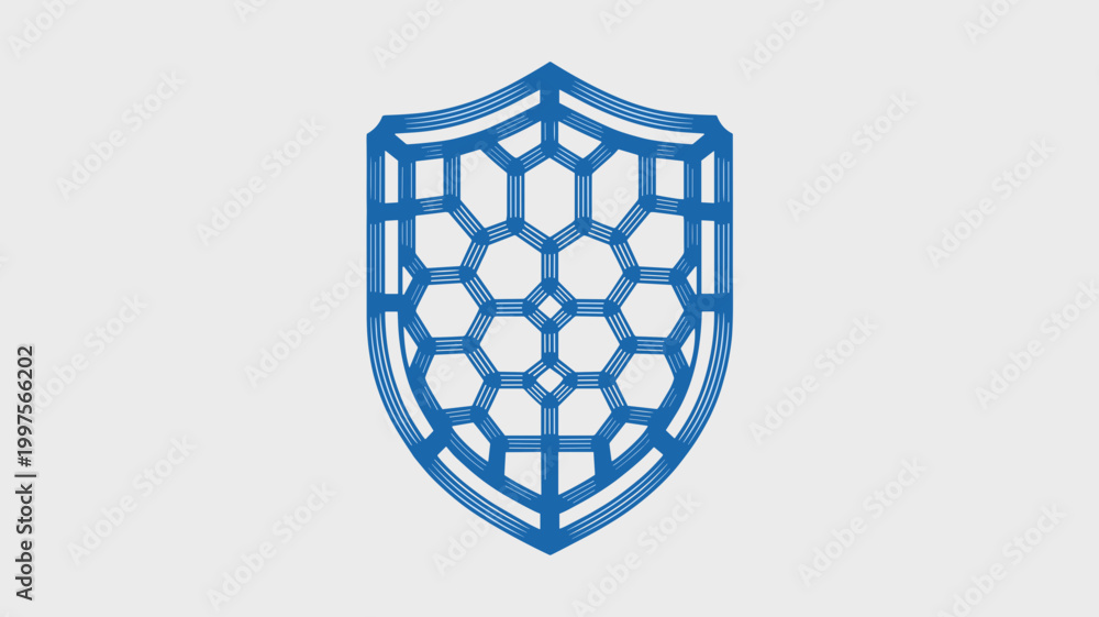 Fototapeta premium Blue hexagonal shield protection icon – Ideal for cybersecurity branding, antivirus software, or data protection services.