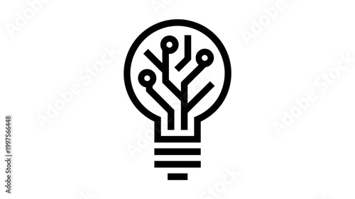 Abstract light bulb icon with circuit filament – Ideal for innovation hubs, tech startups, or creative brainstorming sessions.