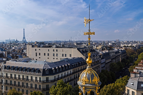 PARIS, FRANCE - OCTOBER 11, 2015: Aerial view from the terrace of store Printemps (founded in 1865) in Paris - largest beauty Department Store in world with 45000 square meters of shopping.