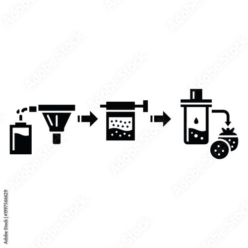 Filtration process chart vector illustration. Diagram of liquid and solid separation in a laboratory.