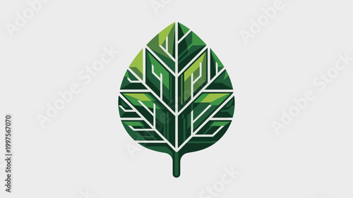 Multi-toned faceted green leaf mark – Suitable for botanical startups, clean energy companies, or ecological research tools.