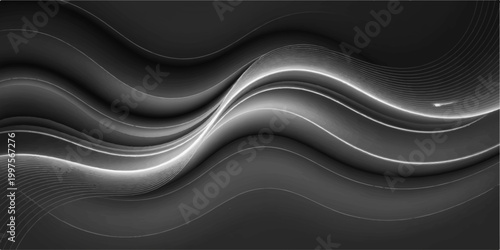 Abstract, swirling wave pattern, elegant and dynamic lines. The grayscale artwork evokes a sense of motion and fluidity, perfect for adding a touch of sophistication to any design.