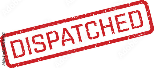 A red rectangular rubber stamp mark showing the word DISPATCHED with textured imperfections on white