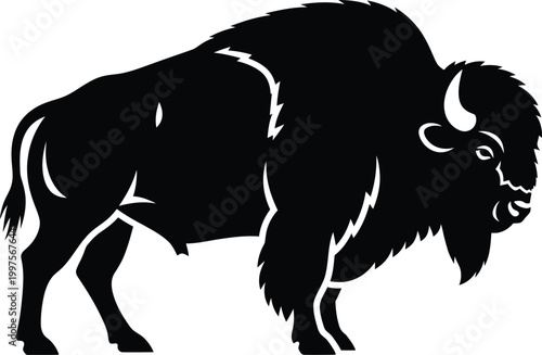 Black silhouette of a bison isolated on transparent background majestic american wildlife illustration