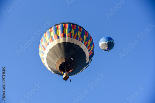 Hot Air Balloon Flying in the Blue Sky.