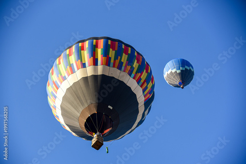 Hot Air Balloon Flying in the Blue Sky.