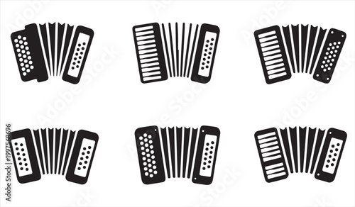 Collection of accordion icons in minimal black silhouette style