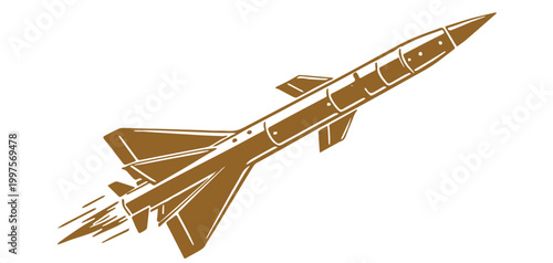 Vector silhouette illustration of a missile launching in space