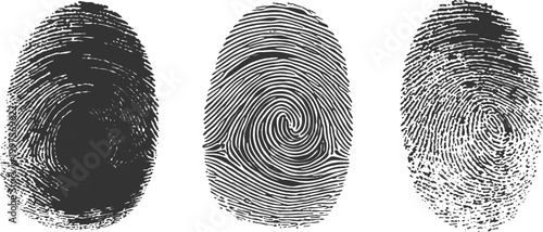 Detailed realistic human fingerprints with distressed grunge texture and biometric scanning concept vector illustration.
