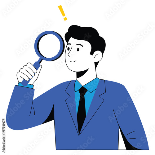 Businessman Holding Magnifying Glass Vector Illustration | Search Analysis Concept
