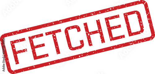 A vibrant red textured rubber stamp clearly showing the word FETCHED presented against a bright white background