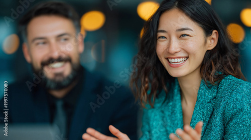 Smiling woman in conversation at indoor cafe