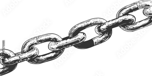 Hand drawn sketch of a connected metal chain loop in vintage engraved style graphic design vector illustration.