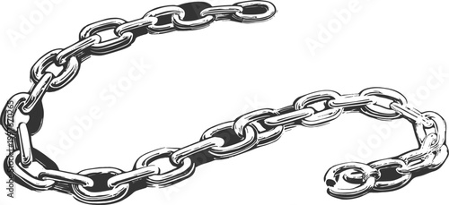 Hand drawn sketch of a connected metal chain loop in vintage engraved style graphic design vector illustration.