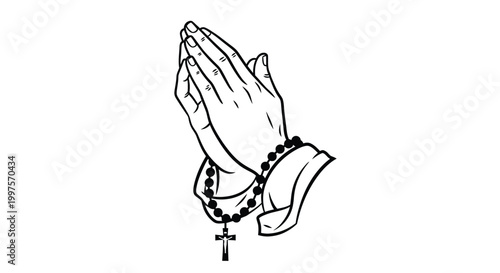 praying hands with rosary silhouette high quality professional detailed modern elegant