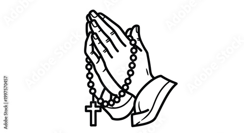 praying hands with rosary silhouette high quality professional detailed modern elegant