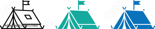 Tent vector icons black outline teal fill and blue gradient camping outdoor vector
