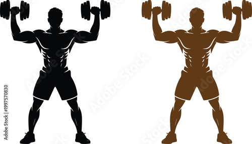 Strength training vector illustration muscular man lifting weights fitness exercise