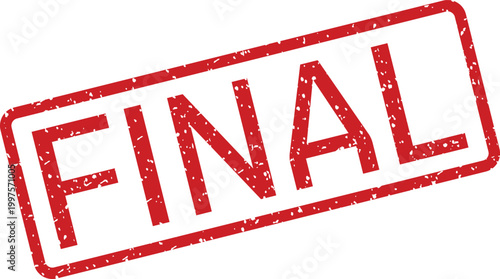 The bold red word FINAL is clearly imprinted within a textured grunge rubber stamp on a pure white surface