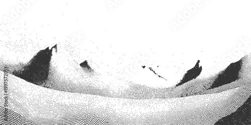 Stippling dot work mountain landscape desert dunes abstract halftone texture vintage style vector illustration.