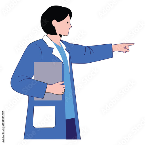 Female Doctor Pointing Side Vector Illustration | Healthcare Professional Medical Concept