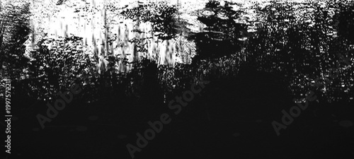 Quadro su tela Abstract monochrome glitch background with distressed textured horizontal lines and dark noisy grainy elements, artistic grainy overlay with copy space