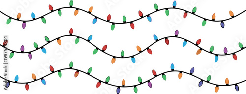 Set of colorful holiday string lights isolated on white background for festive seasonal decoration