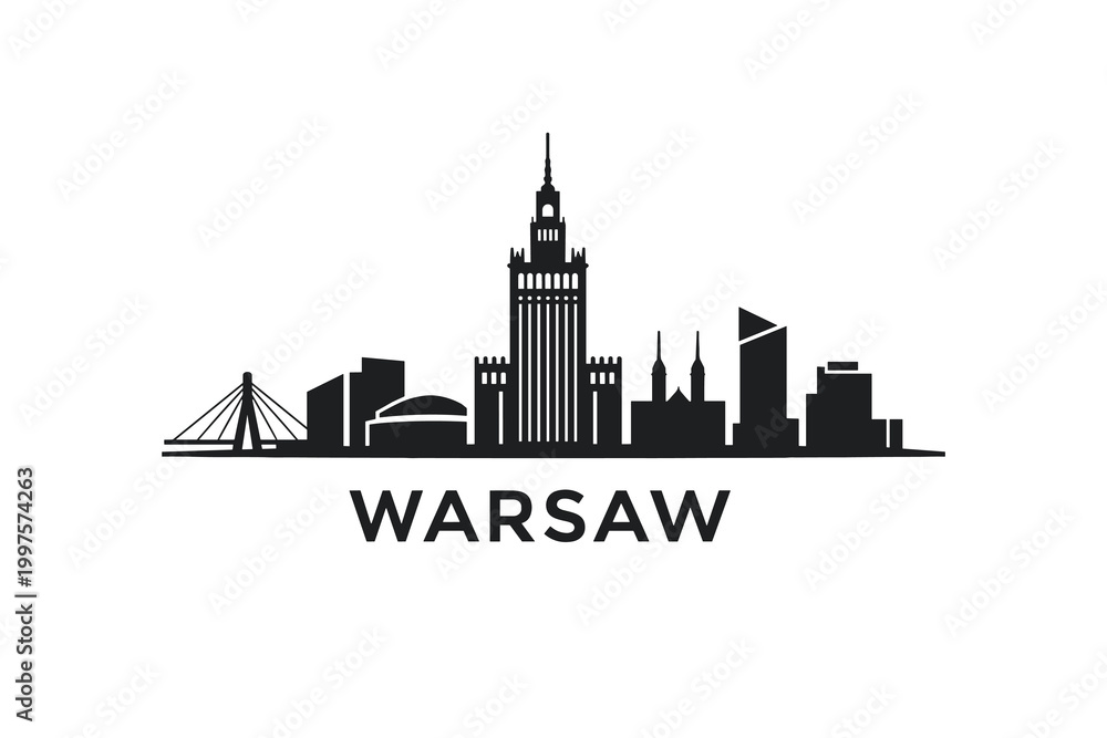 Obraz premium Minimal City Silhouette for Travel Design, Warsaw Skyline Illustration
