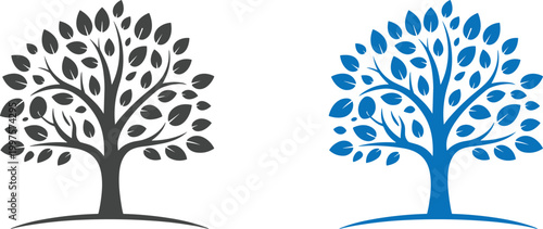 Tree With Leaves Icons Nature Blue Silhouette Vector