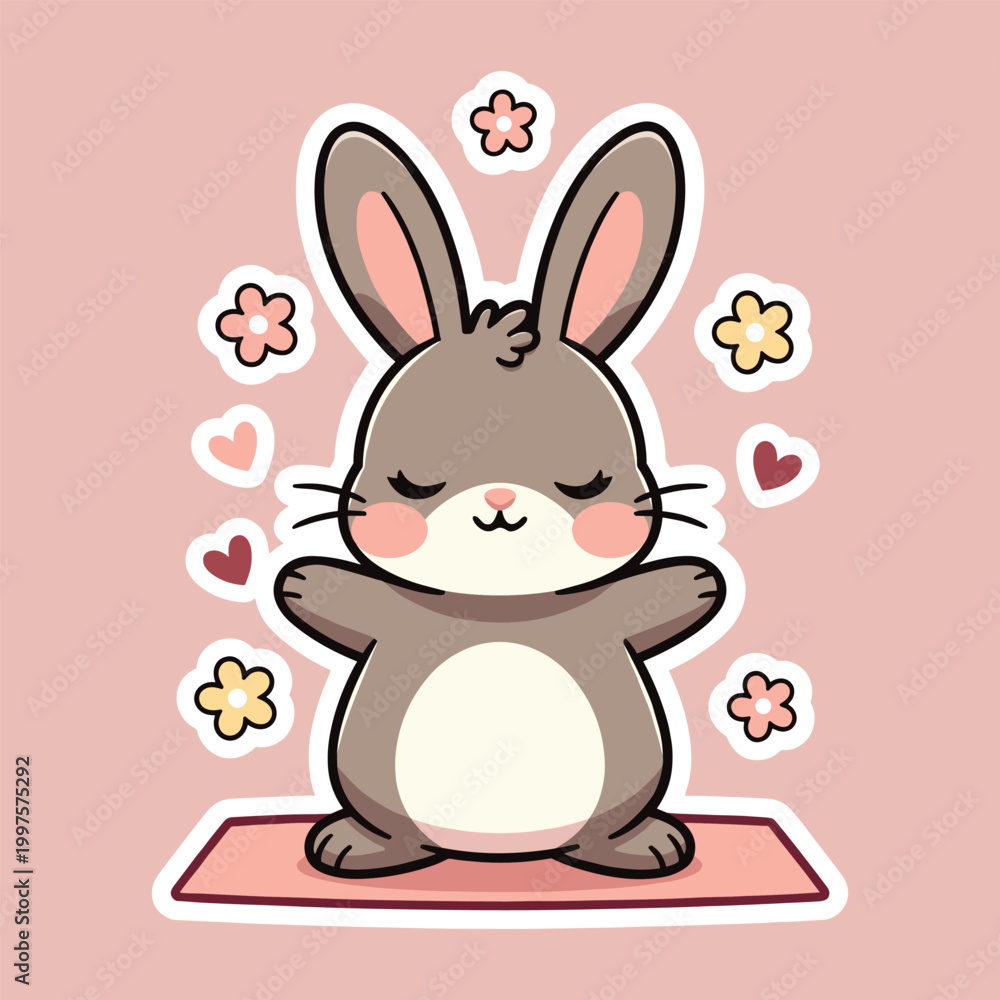 Fototapeta premium Cute rabbit standing in open arm yoga pose, balance and wellness concept for International Yoga Day vector illustration