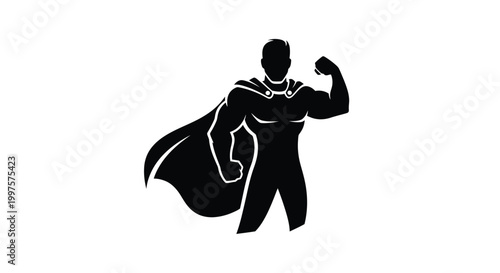 superhero silhouette with cape and flexing muscles high quality professional detailed