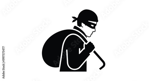 thief silhouette with crowbar and bag silhouette high quality professional detailed